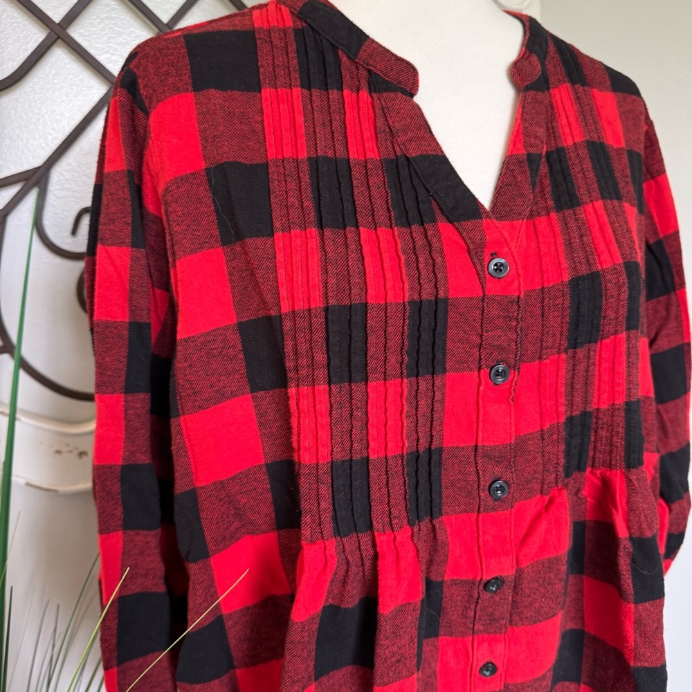 WOMAN WITHIN Size 1X (22/24) Black & Red Flannel Country Western Blouse Top - Picture 2 of 5